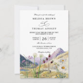 Watercolor Wildflower Mountain QR Code Wedding 招待状 (正面)