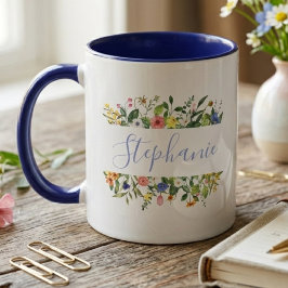 Watercolor Wildflower – Personalized Name マグカップ