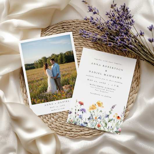 Watercolor Wildflower Photo Wedding Invitation 招待状