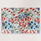 Watercolor Wildflower Poppy Daisy  ジグソーパズル (横)