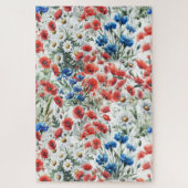 Watercolor Wildflower Poppy Daisy  ジグソーパズル (縦)