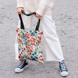 Watercolor Wildflower Poppy Daisy All Over Tote Ba トートバッグ
