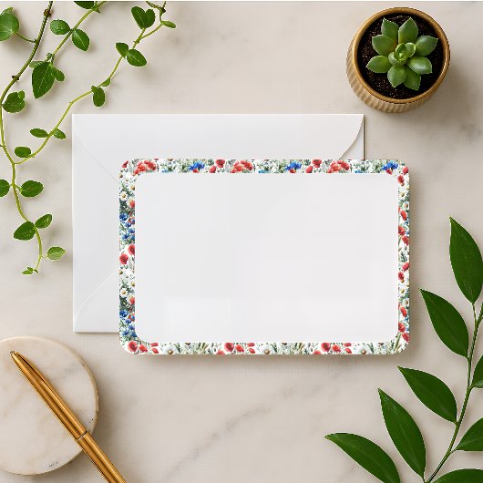 Watercolor Wildflower Poppy Daisy Flat Note Card ノートカード