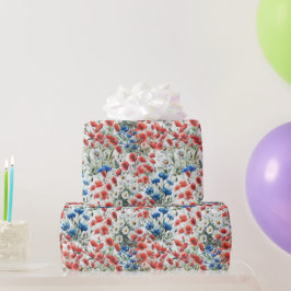Watercolor Wildflower Poppy Daisy Gift Wrap Paper ラッピングペーパー