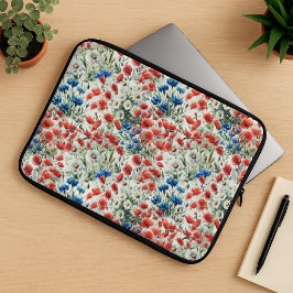 Watercolor Wildflower Poppy Daisy Laptop Sleeve ラップトップスリーブ