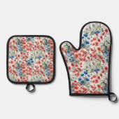 Watercolor Wildflower Poppy Daisy Oven Mitt Set 鍋つかみ&鍋敷きセット (正面)