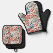 Watercolor Wildflower Poppy Daisy Oven Mitt Set 鍋つかみ&鍋敷きセット (正面/裏面)