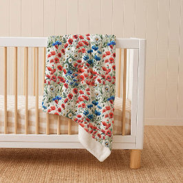 Watercolor Wildflower Poppy Daisy Sherpa Blanket シェルパブランケット