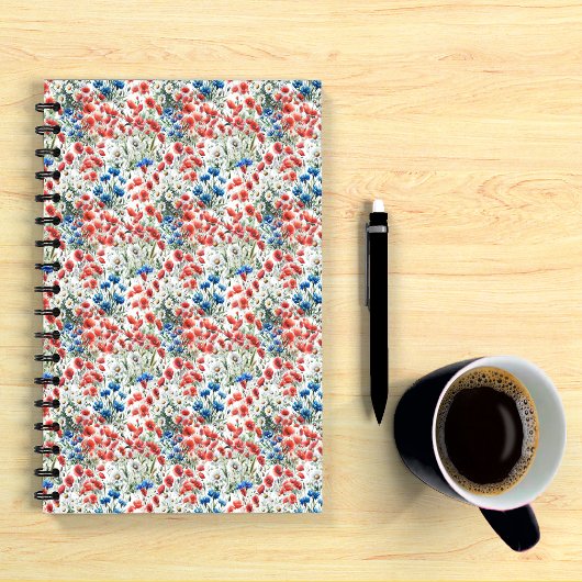 Watercolor Wildflower Poppy Daisy Spiral Notebook ノートブック