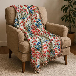 Watercolor Wildflower Poppy Daisy Throw Blanket スローブランケット