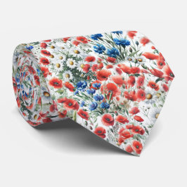 Watercolor Wildflower Poppy Daisy Tie ネクタイ