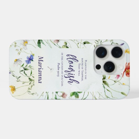 Watercolor Wildflower Scripture Personalized iPhoneケース (裏面横)