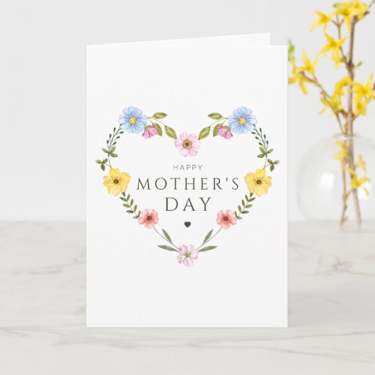 Watercolor Wildflower Shaped Heart Mother's Day カード (黄色い花)