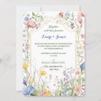 Watercolor Wildflower Spring Garden Floral Wedding 招待状