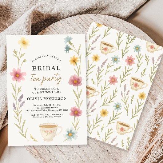 Watercolor Wildflower Tea Floral Bridal Shower  招待状