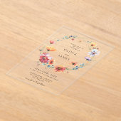 Watercolor Wildflower Wedding アクリル招待状 (レイダウン)