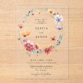 Watercolor Wildflower Wedding アクリル招待状