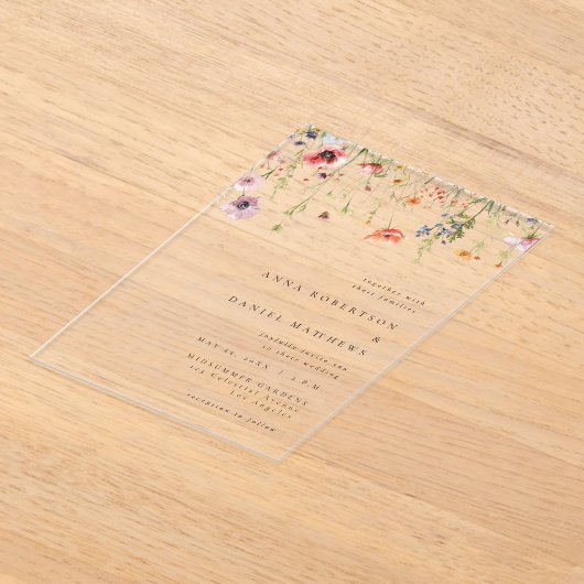 Watercolor Wildflower Wedding アクリル招待状 (レイダウン)