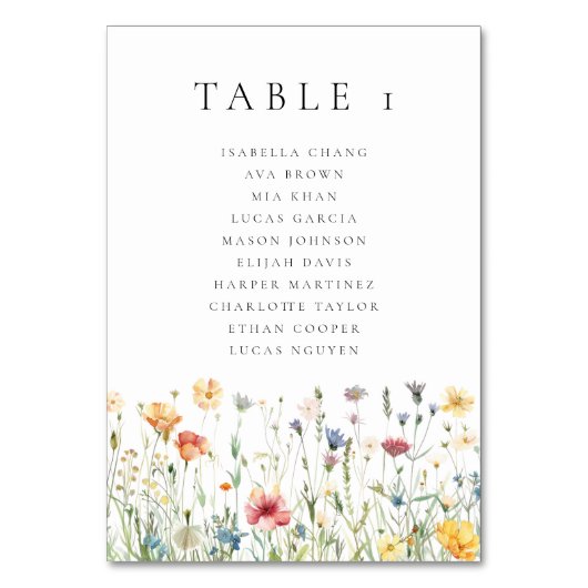 Watercolor Wildflower Wedding  Table Number テーブルナンバー (正面)
