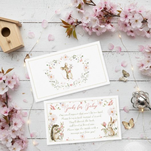 Watercolor Wildflower Woodland Animals Baby Shower エンクロージャーカード