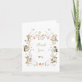 Watercolor Wildflower Woodland Animals Baby Shower サンキューカード