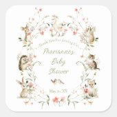 Watercolor Wildflower Woodland Animals Baby Shower スクエアシール (正面)