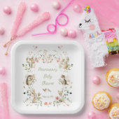 Watercolor Wildflower Woodland Animals Baby Shower ペーパープレート (パーティー)