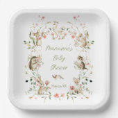 Watercolor Wildflower Woodland Animals Baby Shower ペーパープレート (正面)