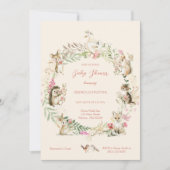 Watercolor Wildflower Woodland Animals Baby Shower 招待状 (正面)