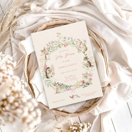 Watercolor Wildflower Woodland Animals Baby Shower 招待状