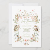 Watercolor Wildflower Woodland Animals Baby Shower 招待状 (正面)