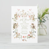 Watercolor Wildflower Woodland Animals Baby Shower 招待状 (スタンド正面)