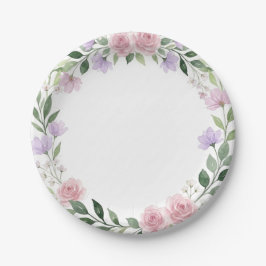 Watercolor Wildflower Wreath Baby Shower ペーパープレート