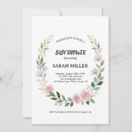 Watercolor Wildflower Wreath Baby Shower 招待状