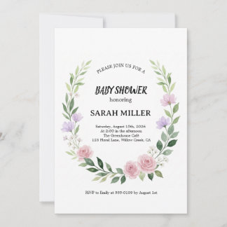 Watercolor Wildflower Wreath Baby Shower 招待状