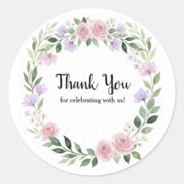 Watercolor Wildflower Wreath Baby Shower Thank You ラウンドシール