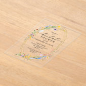 Watercolor Wildflower Wreath Bridal Shower アクリル招待状 (レイダウン)