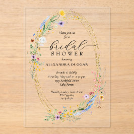 Watercolor Wildflower Wreath Bridal Shower アクリル招待状