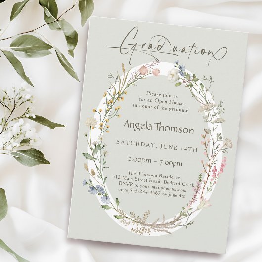Watercolor Wildflower Wreath photo graduation 招待状