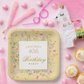 Watercolor Wildflowers 40th Yellow Birthday ペーパープレート (パーティー)