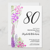 Watercolor Wildflowers 80th Birthday Invitation 招待状 (正面)