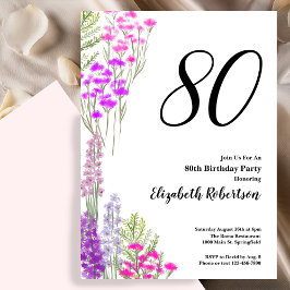 Watercolor Wildflowers 80th Birthday Invitation 招待状