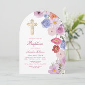 Watercolor Wildflowers Arch Baptism 招待状 (スタンド正面)