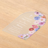 Watercolor Wildflowers Arch Wedding アクリル招待状 (レイダウン)