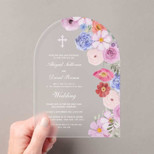 Watercolor Wildflowers Arch Wedding アクリル招待状 (インサイチュ (ポータブル))
