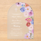 Watercolor Wildflowers Arch Wedding アクリル招待状 (正面)