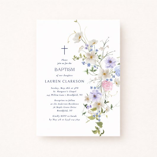 Watercolor Wildflowers Baptism Invitation 招待状