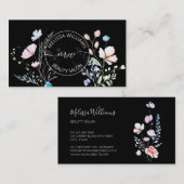 Watercolor Wildflowers Black Mauve 名刺 (正面/裏面)