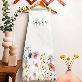 Watercolor Wildflowers Boho Stylish with Monogram エプロン