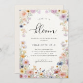 Watercolor Wildflowers Bridal Shower 招待状 (正面/裏面)